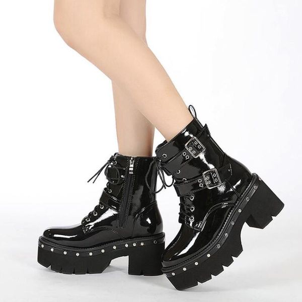 

boots black goth women platform chunky autumn winter shoes ankle female lace-up punk heels demonia big size ymb817