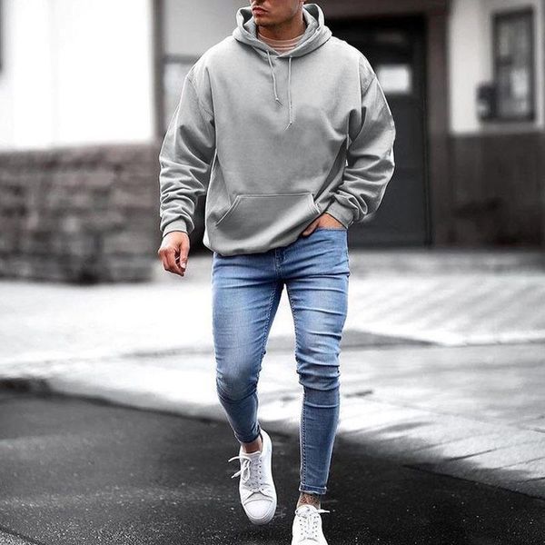

men's hoodies & sweatshirts fashion men pocket drawstring solid long sleeve hooded autumn winter casual slim hoodie pullover, Black