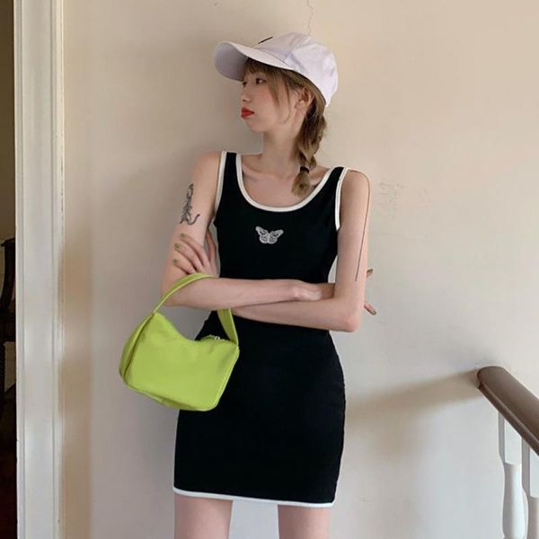 

skinny butterfly print slim dress fashion women summer sleeveless dresses party club casual, Black;gray