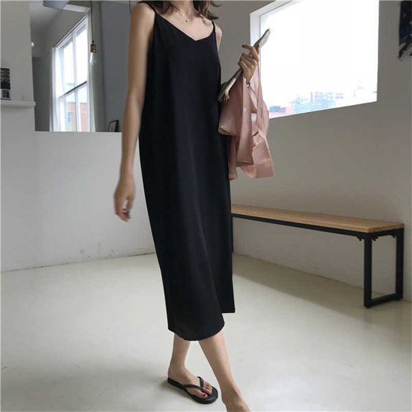 

women maxi dress loose sleeveless dresses v-neck sling long black party dress p0809, Black;gray
