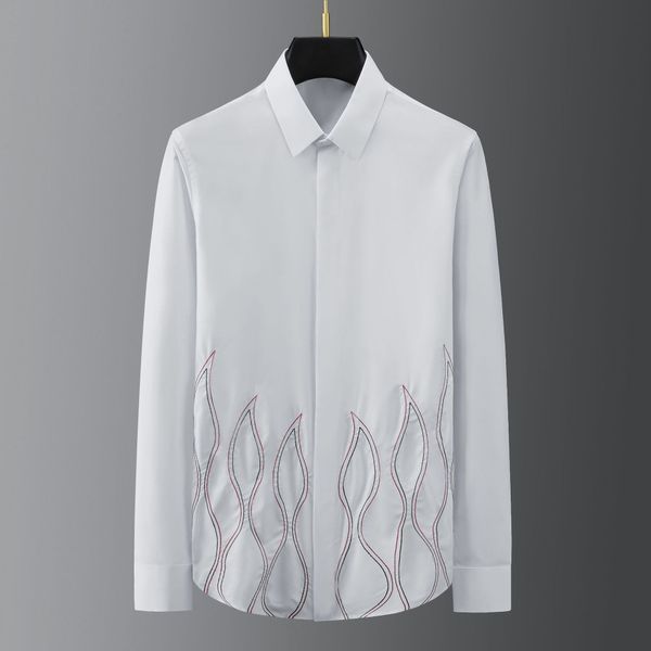 

business shirt deluxe and 2021 spring hem flame cross embroidery men's casual long sleeve, White;black