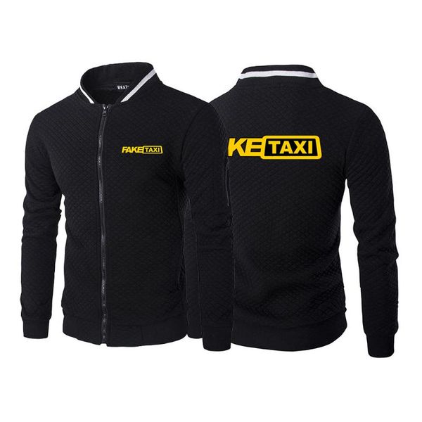 

men's hoodies & sweatshirts 2021 casual zipper fake taxi print patchwork fleece tracksuit hooded sportswear jackets, Black