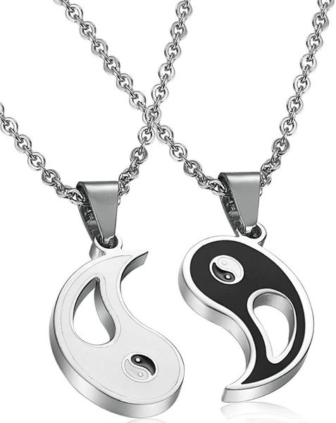 

pendant necklaces 2pcs stainless steel yin yang necklace for men women puzzle couples fish set friend gift, Silver