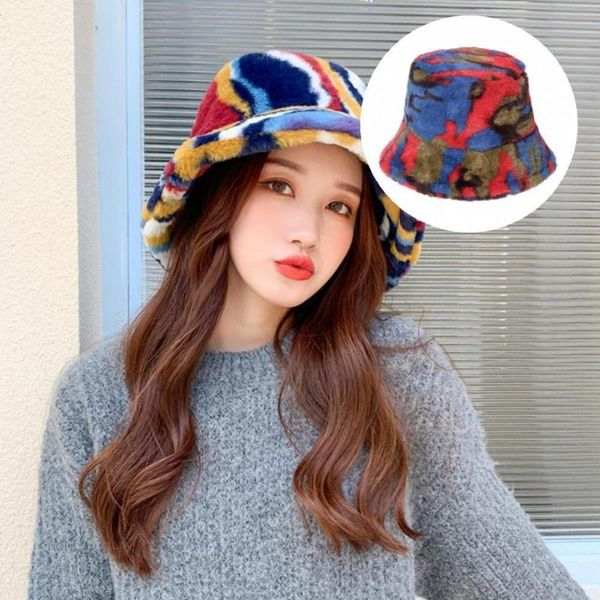 

wide brim hats warm soft multicolor plush hat for beach bucket, Blue;gray