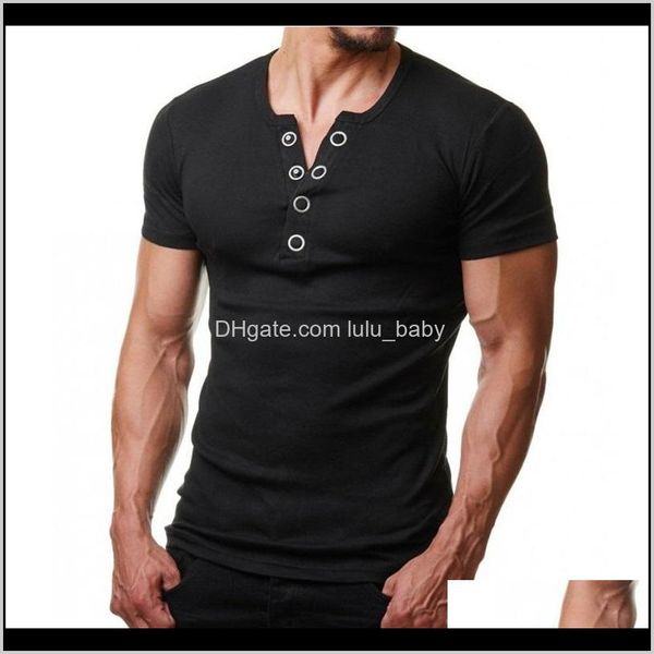 Tees S Abbigliamento Abbigliamento Drop Delivery 2021 Henley T Uomo Summer Fashion Scollo a V Manica corta Tee Shirt Homme Casual Slim Fit Bottone in metallo Des