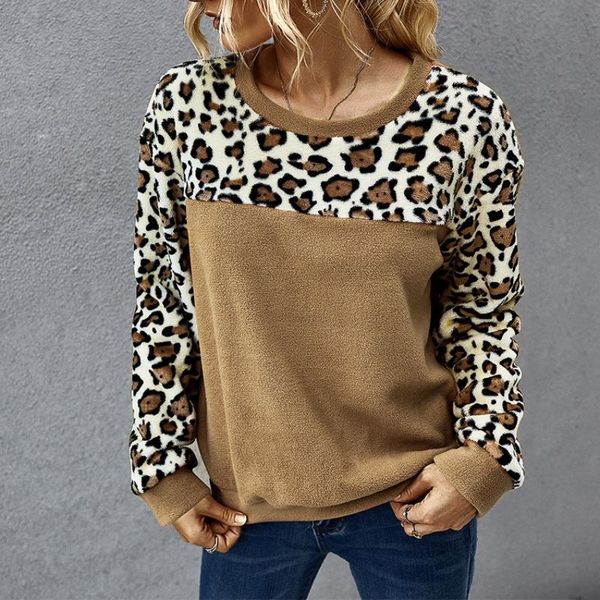 

women's hoodies & sweatshirts women sweatshirt patchwork leopard pullover female fashion casual long sleeve clothes, Black