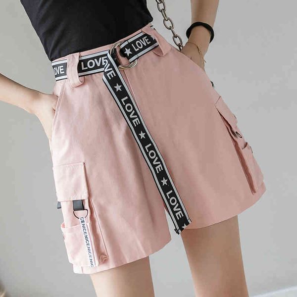 

korean style women's will see high-pocket belt letters causal cargo harajuku loose feminist shorts in short fashion 92nx, White;black