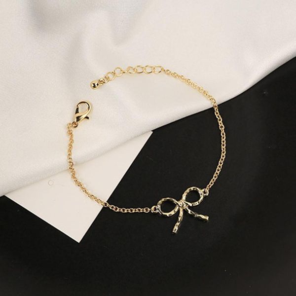 

link, chain fashion simple hollow out bow metal bracelet charming women's gold color hands elegant sweet girl party jewelry, Black