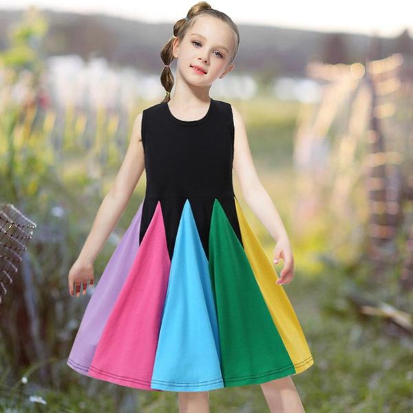 

girl's dresses kids girls splice clothes 2021 summer girl dress rainbow princess pageant gown birthday party brand, Red;yellow
