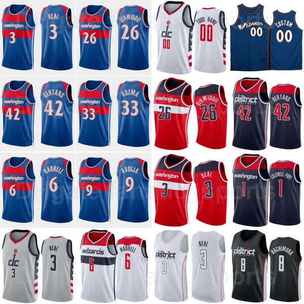 

75th anniversary basketball print kyle kuzma jersey 33 kentavious caldwell-pope 1 raul neto bradley beal 3 spencer dinwiddie 26 montrezl har, Black;red