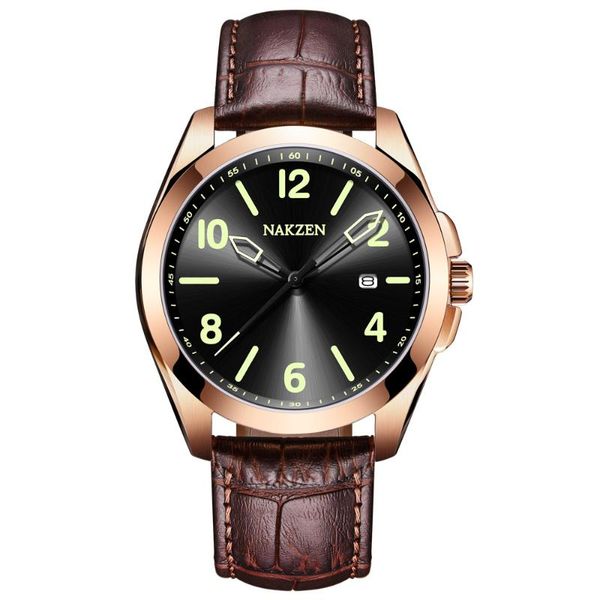 

wristwatches relogio masculino mens watches wristwatch men's fashion sport steel case watch men leather strap clock, Slivery;brown