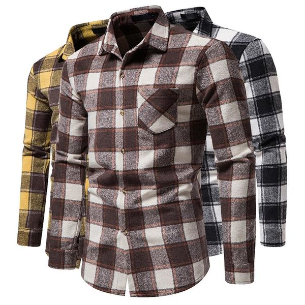 

men's casual shirts 2022 fashion classic plaid shirt wild slim lapel, White;black