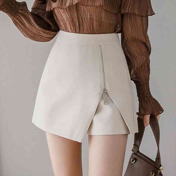 

chic skirts korean summer women shorts high waist black irregular zipper office lady plus size short femme, White;black