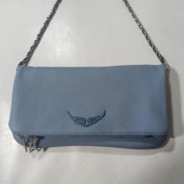 

cosmetic bags & cases women leather blue one-shoulder 2021 fashion zipper wings rhinestone decoration handbag female shopping bag