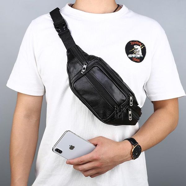 

black leather waist bag for men fanny pack belt bum money pouch molle pochete smartphone bags