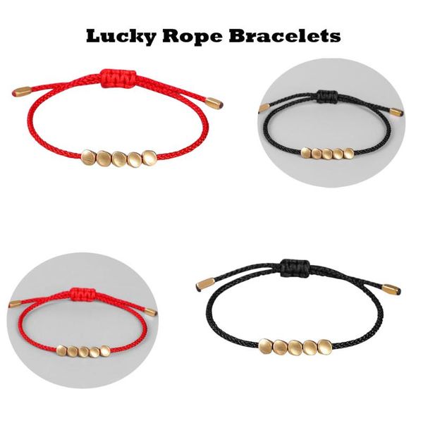 

bangle handmade tibetan copper bead rope bracelet & bangles for women and men wax thread wrist jewelry unique gift, Black