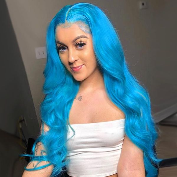 

lace wigs blue wig body wave colored human hair for black women brazilian cosplay hd transparent part glueless, Black;brown