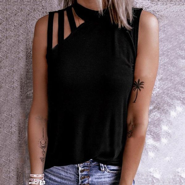 

women's t-shirt summer strapless casual all-match solid color elegant sleeveless vest hollow kawaii plus size t shirt, White