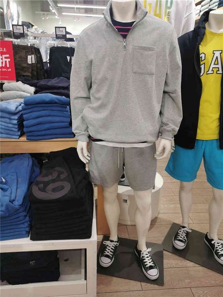 

brand hoodie gap men's 2021 spring new stand collar solid color sports 850872 french loop soft sweater, Black