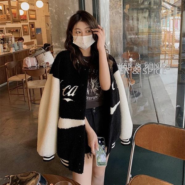 

women's fur & faux women coats and jackets winter 100% full wool fashion cashmere baseball uniform casual real jacket 2021, Black