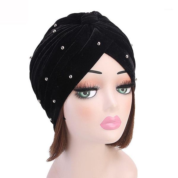 

muslim women ruffle velvet bead turban hat scarf banadans cancer chemo beanie caps headwear headwrap ladies hair accessories1