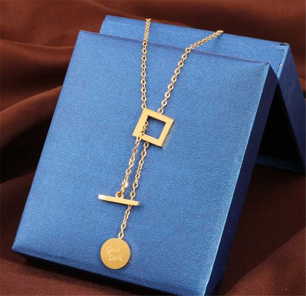 

chains 316l stainless steel one word buckle frame titanium rose gold good luck necklace wholesale items collares de mujer, Silver