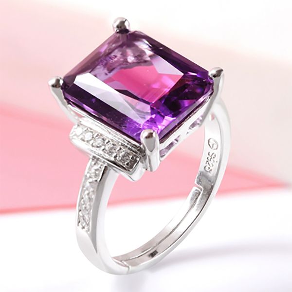 

925 silver set amethyst ring, natural ring mouth 14 * adjustable, Golden;silver