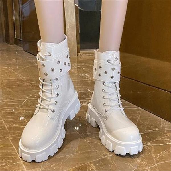 

boots 2021 female british style spring and autumn thick-soled women's shoes high-heel motorcycle ins mid-tube, Black