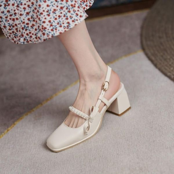 

boots ins giant beautiful fairy style ~ bow thick heel baotou sandals women's summer square head middle, Black