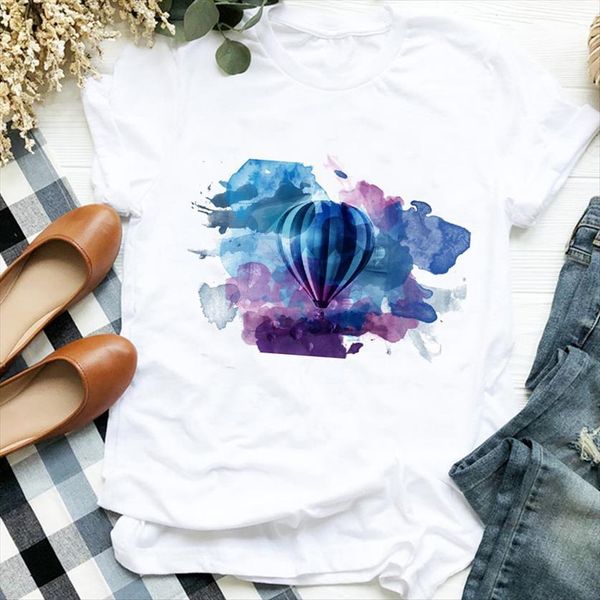 

watercolor balloon aesthetic clothing womens 90s print tee clothes graphic, White