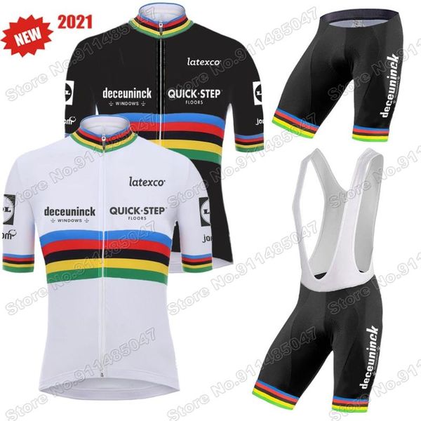 

world quick step 2021 cycling jersey set mens summer clothing bike shirts suit bicycle bib shorts mtb wear fietskleding racing sets, Black;blue