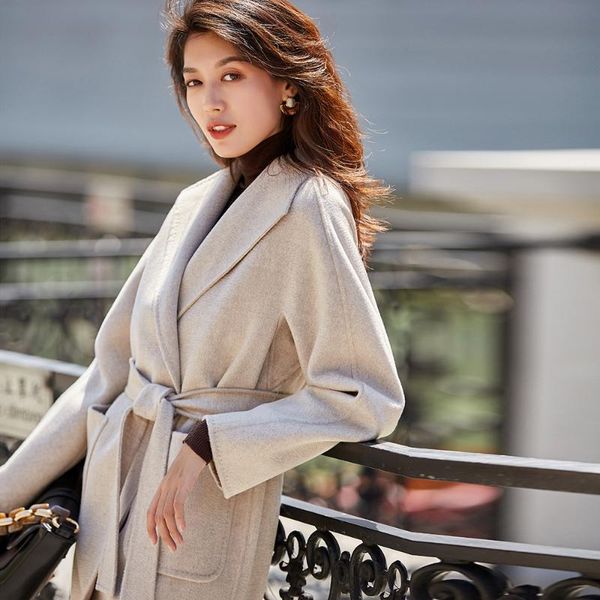 

women's wool & blends fall winter 2021 collection long belted double faced coat women, Black