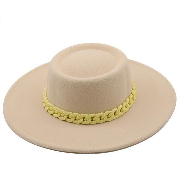 

wide brim hats the autumn and winter woolen cloth color fashionable chain big jazz hat felt, Blue;gray