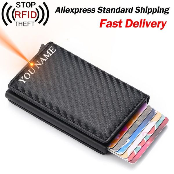 

card holders fashion anti-theft men holder pu leather wallet rfid id for women aluminum purse bank travel, Brown;gray