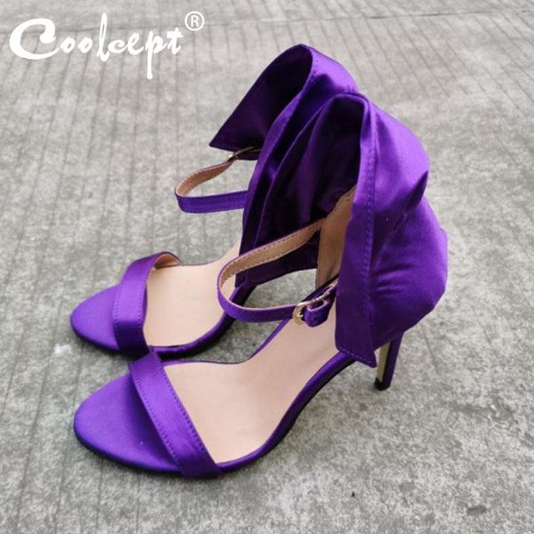 

dress shoes coolcept plus size 35-47 summer women sandals thin high heels pleated fashion metal buckle lady footwear, Black