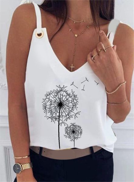 

summer dandelion sleeveless sling womens cami v neck sunflower letter pineapple print small vest woman white tank