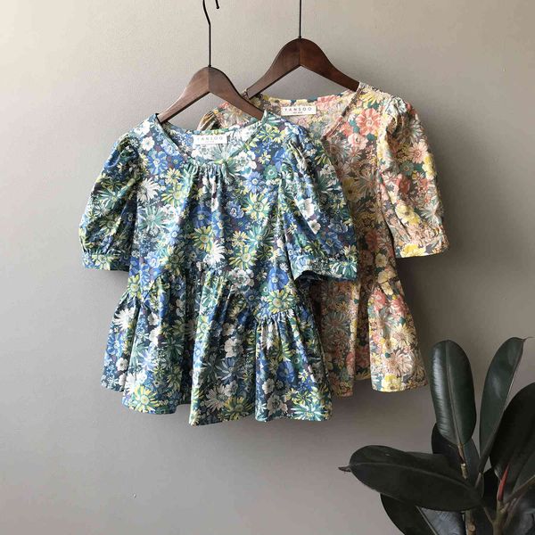 

women's blouses & shirts retro floral round neck doll shirt 2021 summer o-neck casual blousers female bubble sleeve loose ujtu, White