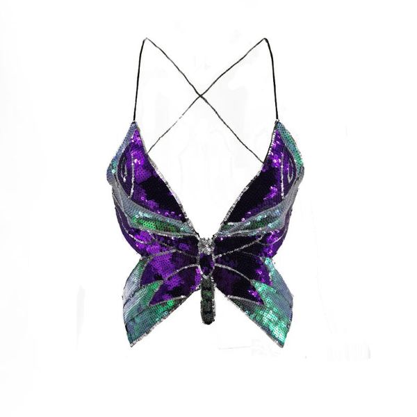 

women's t-shirt women sequin belly dance bustier butterfly shape colorful sequined strap backless crop mt4528, White