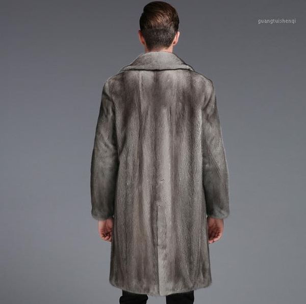 

men's fur & faux fashion winter mens long mink coats 6xl plus size turn-down collar loose outwear smart casual gray coat fw761, Black