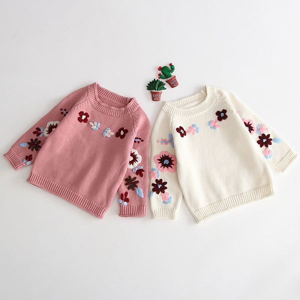 Padrão menina outono e inverno artesanal bordado crochet malha redonda colarinho camisola bebê casaco 210429