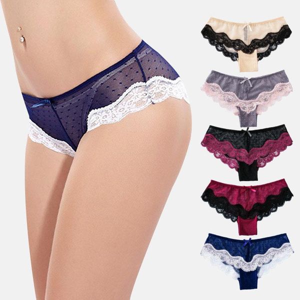 

women's panties lace transprant underwear women mesh edge temptation lady briefs cotton low-waist underpanties hipster, Black;pink
