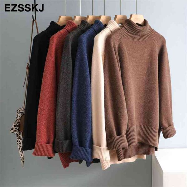 

casual thick big autumn winter high-neck oversize sweater pullover women warm chic female loose cashmere basic wool sweaters 210918, White;black