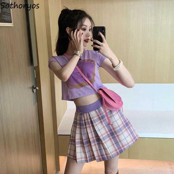 

skirts women sweet fashion plaid mini pleated skirt casual school girl a-line high waist chic korean style all-match street-wear, Black