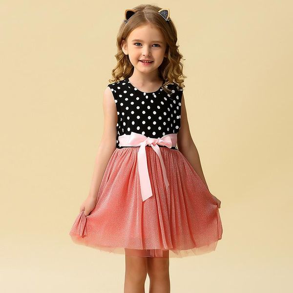 

summer girls clothes kids dresses for sleeveless polka dot dress mesh princess baby girl girl's, Red;yellow