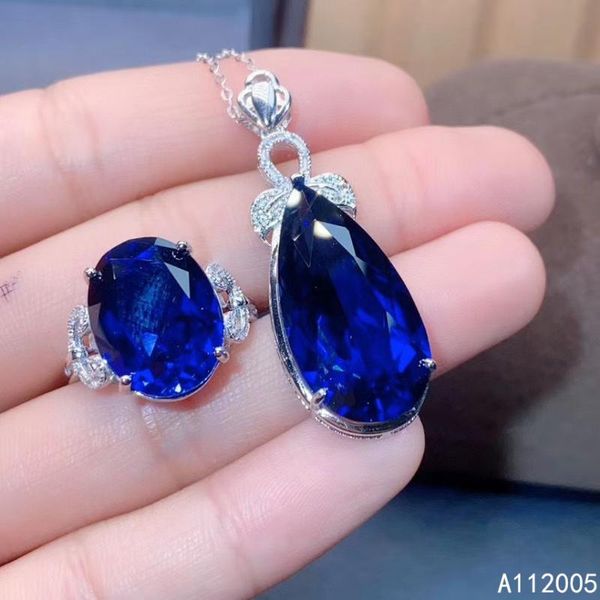 

fine jewelry 925 sterling silver inlaid natural gemstone sapphire female ring pendant set supports test bracelet, earrings & necklace, Black