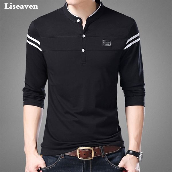 

liseaven men t shirt man long sleeve tshirt men's clothing mandarin collar t-shirts & tees male tshirts 210329, White;black