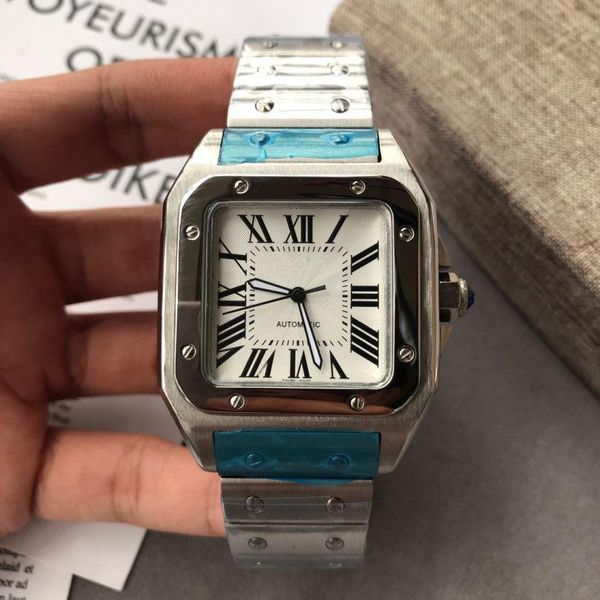 

wristwatches classic brand square watch men automatic mechanical watches stainless steel bracelet gold silver 1:1 limited edition, Slivery;brown
