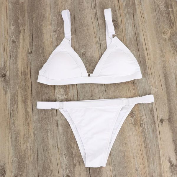 

women's swimwear bikini set women push up padded swimsuit metal ring summer beach bathing suit swimming fit 2pcs, White;black
