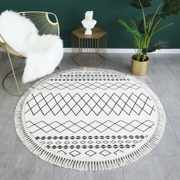 

carpets nordic round carpet for living room morocco black white geometric pattern rug kids bedroom bedside computer chair mat tassel
