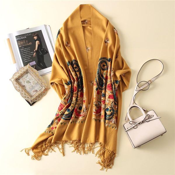 

scarves winter scarf for women vintage embroidery thick warm cashmere shawls and wraps pashmina ladies bandana echarpe, Blue;gray